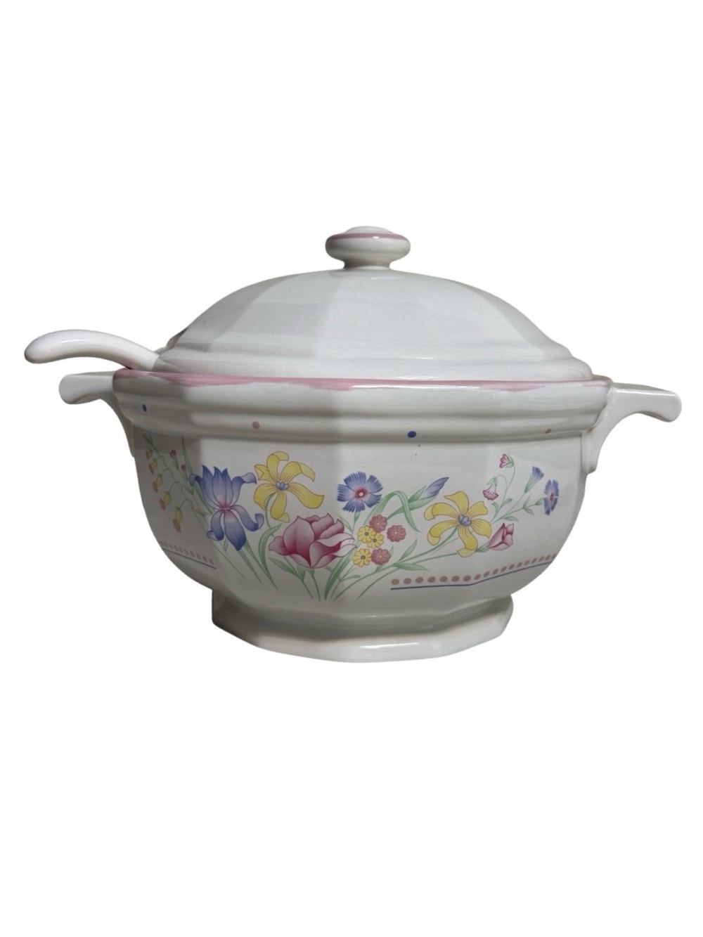 Vintage Sarma Studios Victorian Flowers Soup Tureen Set 4 Piece Floral Ceramic